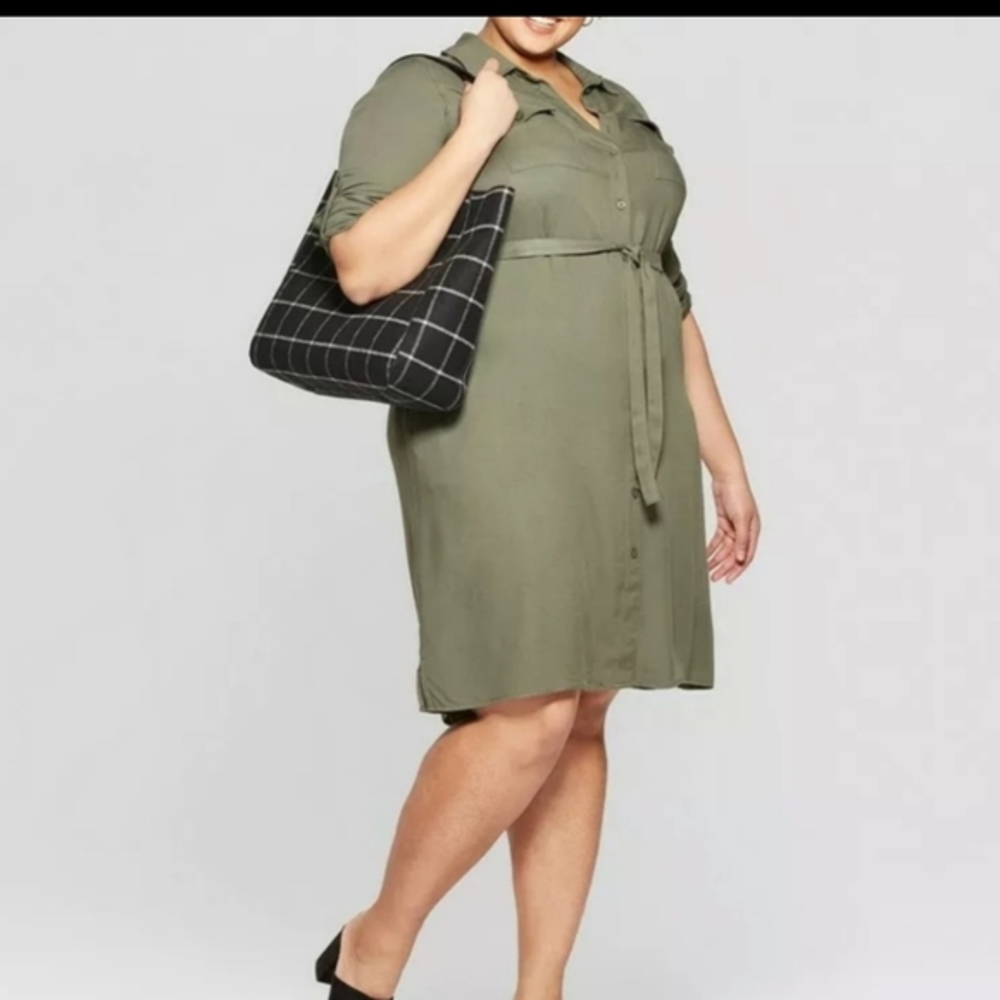 Ava & Viv Plus Size Green Button Down Shirt Dress - 1X